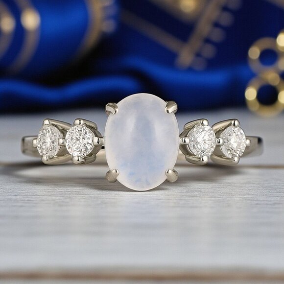 🆕Moonstone Minimalist Ring S925 Sterling Silver Genuine Gemstone CZ Stones - Picture 7 of 11